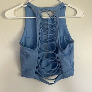 ALO yoga workout top, lace up back, baby blue, size small